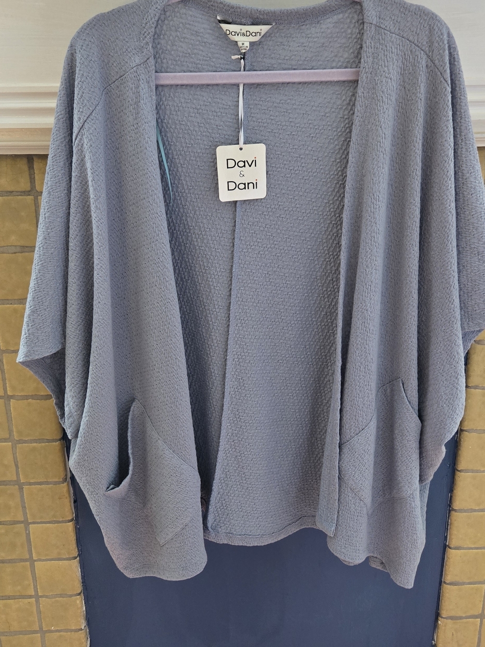DAVI & DANI Dusty Blue Open-Front Knit Cardigan